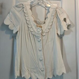Anthropologie Cream Ruffled Blouse with Peter Pan Collar
